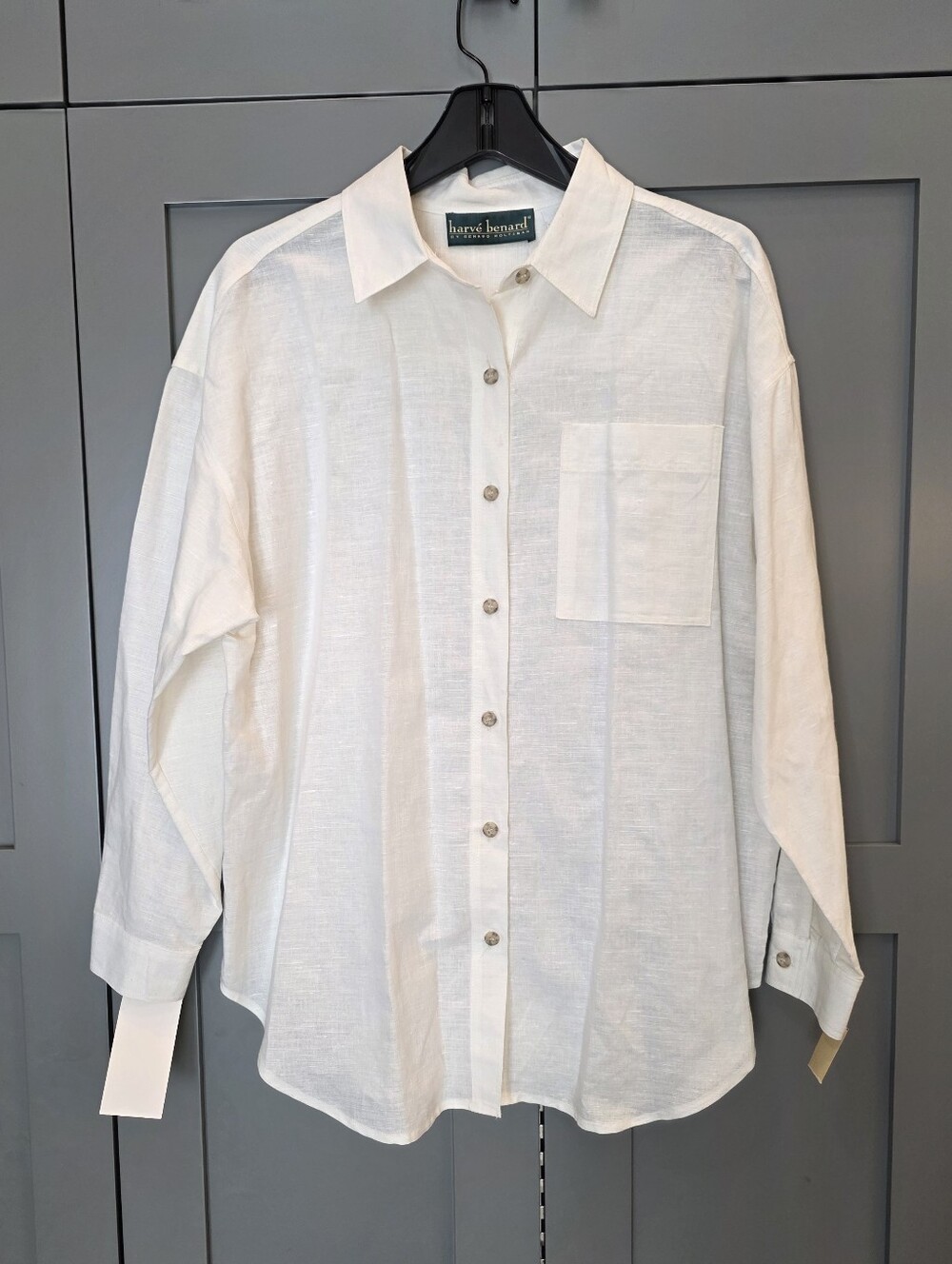 Harve Benard by Benard Holtzman Ivory Linen Blend Loose Shirt Sz L NEW Old Money